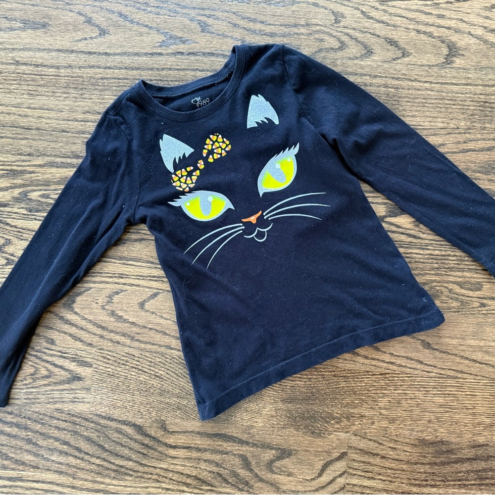 Halloween Long Sleeve Shirt Black Cat Little Girl Shirt